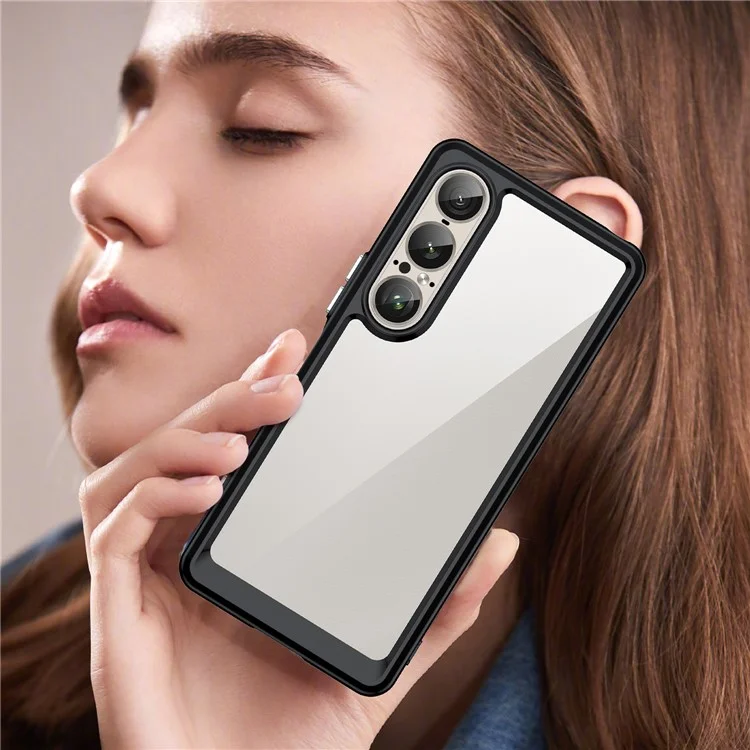 Für Sony Xperia 1 VII Hülle TPU + Acryl Schutzhülle Transparent - Schwarz