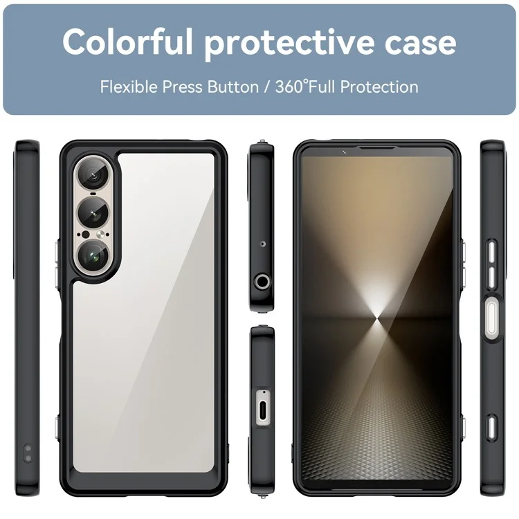 Für Sony Xperia 1 VII Hülle TPU + Acryl Schutzhülle Transparent - Schwarz