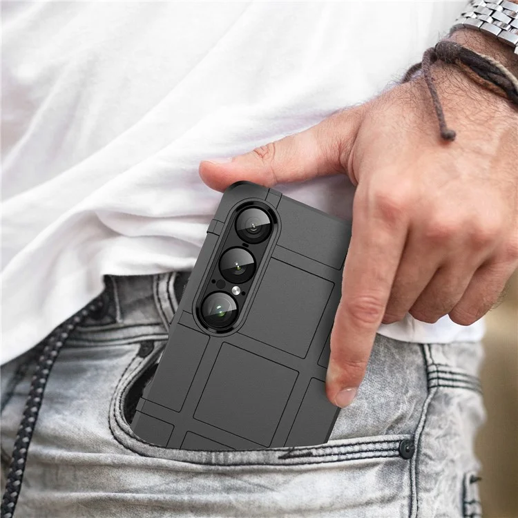 Für Sony Xperia 1 VII Hülle Gitterdesign Soft TPU Kratzsicher Handyhülle - Schwarz