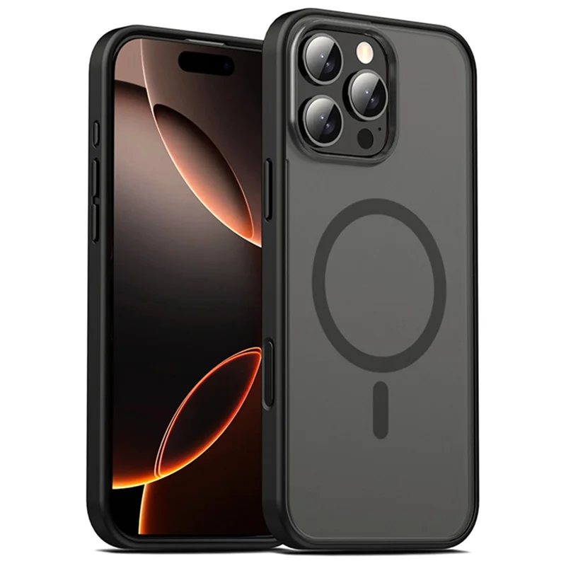 IPAKY For iPhone 16 Pro Magnetic Case Shockproof TPU + PC Matte Phone Back Cover - Black