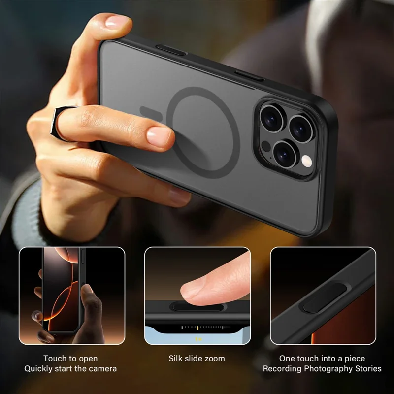 IPAKY For iPhone 16 Pro Magnetic Case Shockproof TPU + PC Matte Phone Back Cover - Black