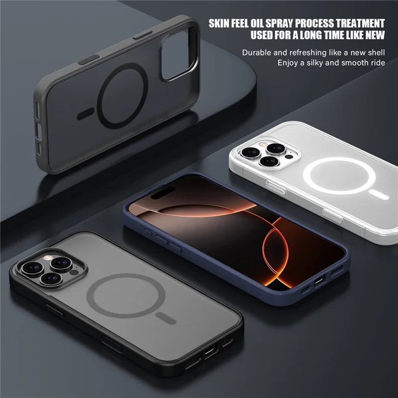 IPAKY For iPhone 16 Pro Magnetic Case Shockproof TPU + PC Matte Phone Back Cover - Black
