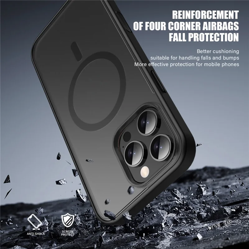 IPAKY For iPhone 16 Pro Max Magnetic Case Shockproof TPU + PC Matte Phone Back Cover - Black