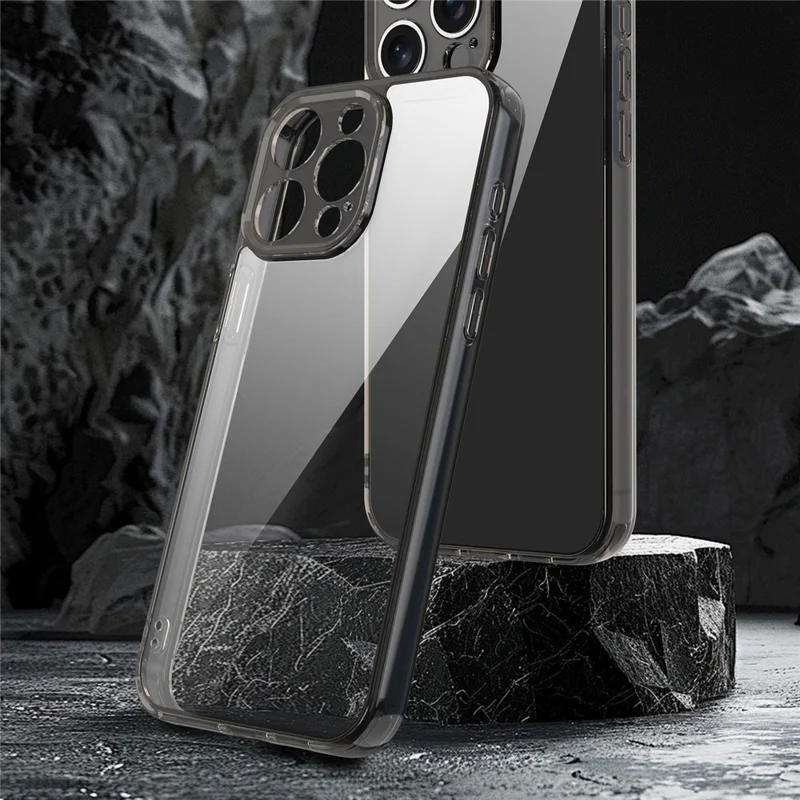 For iPhone 15 Pro Max Case TPU + Acrylic Phone Back Cover Anti Yellowing - Black