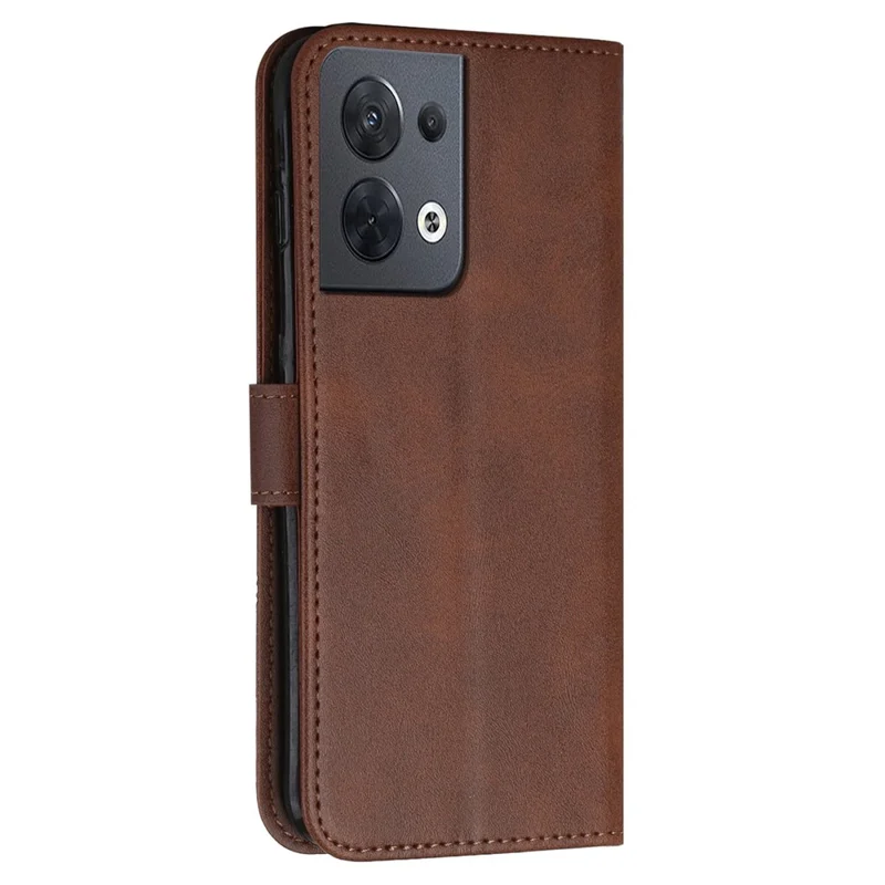 For Oppo Reno8 5G (Global Version) / Reno8 5G Flip Wallet Case Stitching PU Leather Stand Magnetic Protective Phone Cover with Strap - Brown