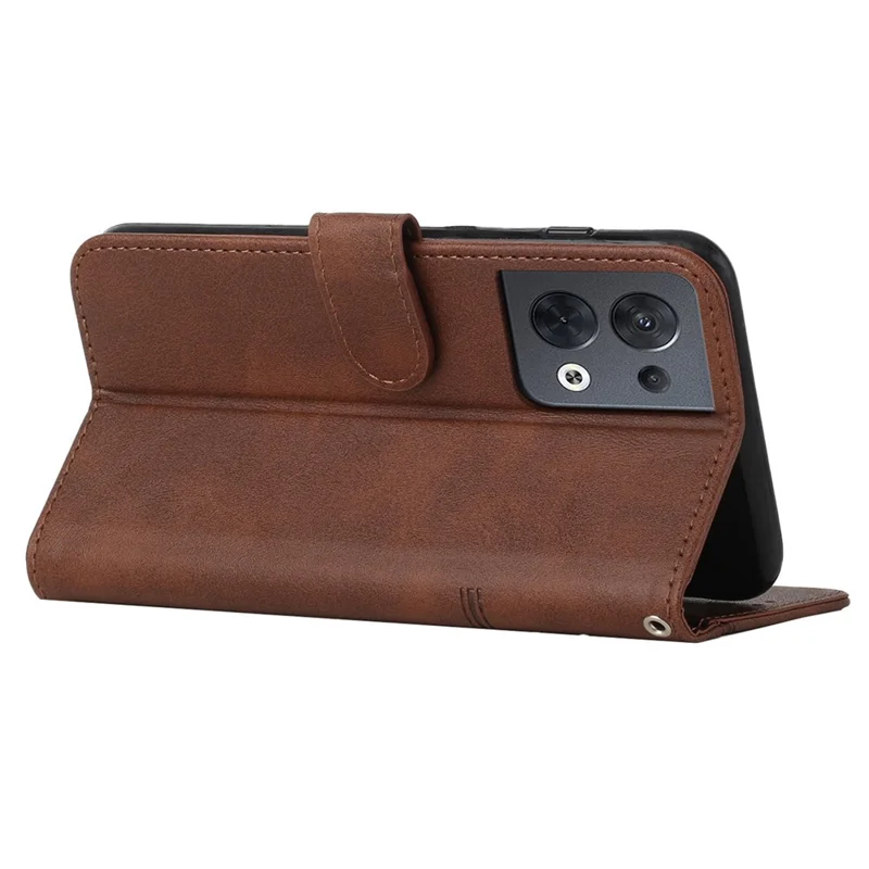 For Oppo Reno8 5G (Global Version) / Reno8 5G Flip Wallet Case Stitching PU Leather Stand Magnetic Protective Phone Cover with Strap - Brown