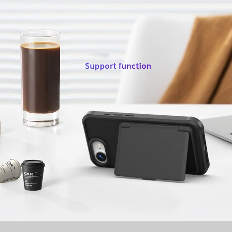 For iPhone 16e Case with Card Holder / Mirror / Kickstand TPU + PC Phone Back Cover - Black