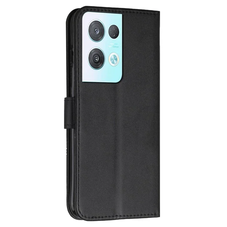 For Oppo Reno8 Pro+ (China) 5G / Reno8 Pro 5G (Global Version) Stitching PU Leather Wallet Case Magnetic Closure Shockproof Flip Stand Phone Cover with Strap - Black