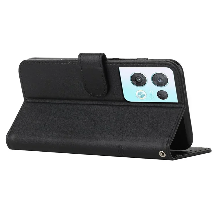For Oppo Reno8 Pro+ (China) 5G / Reno8 Pro 5G (Global Version) Stitching PU Leather Wallet Case Magnetic Closure Shockproof Flip Stand Phone Cover with Strap - Black