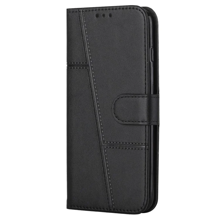 Para Motorola Edge (2022) 5G Costura de Margem Casca de Capa de Folha de Couro PU PU Caixa de Visualização Com Cinta - Preto
