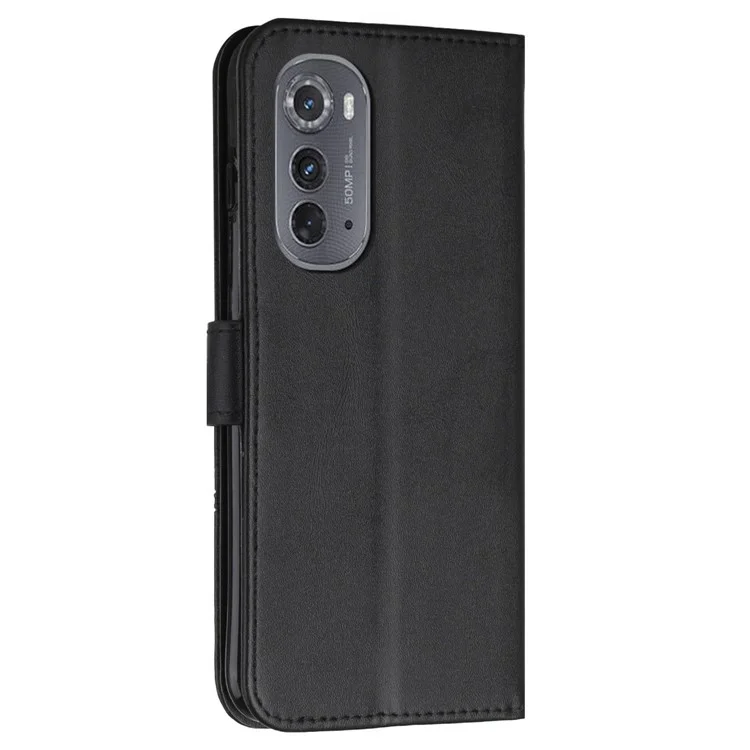Para Motorola Edge (2022) 5G Costura de Margem Casca de Capa de Folha de Couro PU PU Caixa de Visualização Com Cinta - Preto