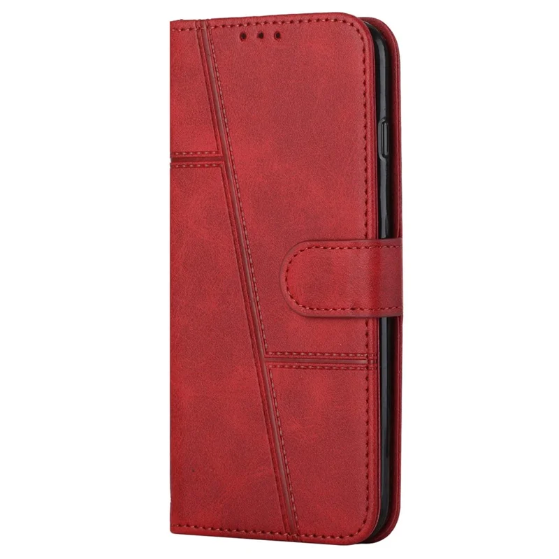 For Motorola Edge (2022) 5G Stitching Design Wallet Flip Cover PU Leather Folio Book Stand View Case with Strap - Red