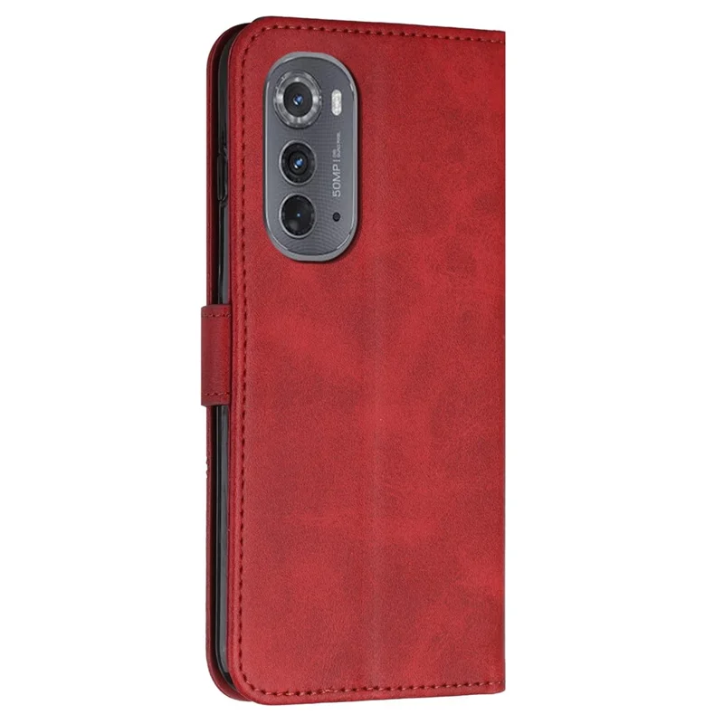 For Motorola Edge (2022) 5G Stitching Design Wallet Flip Cover PU Leather Folio Book Stand View Case with Strap - Red