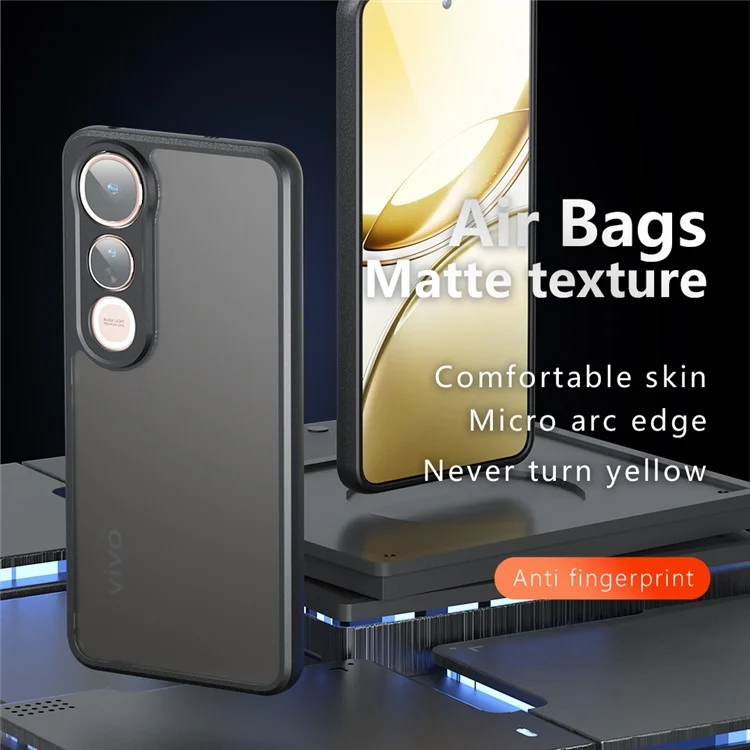 Funda para vivo V50 Lite 5G con Tacto Suave TPU + PC Carcasa Mate para Móvil, Transparente Negro