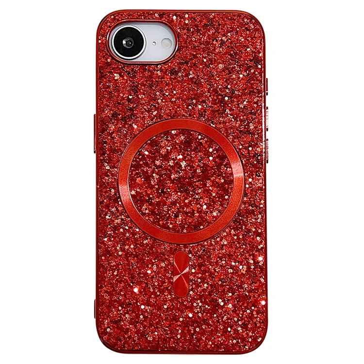 Pour iPhone 16e Étui de téléphone magnétique Cadre en TPU plaqué or Couverture arrière en PC - Rouge