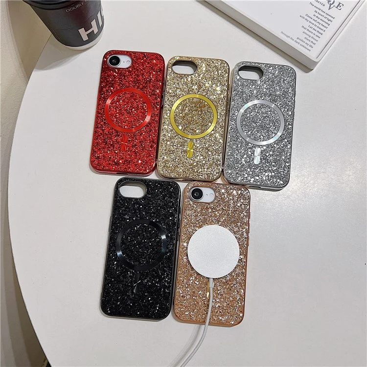 Pour iPhone 16e Étui de téléphone magnétique Cadre en TPU plaqué or Couverture arrière en PC - Rouge
