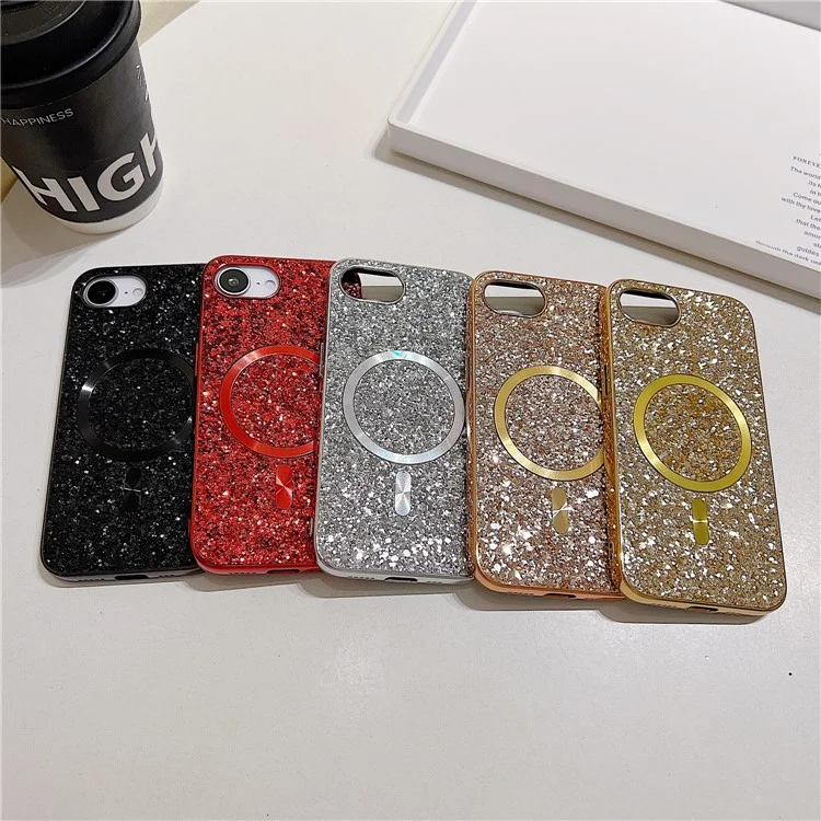 Pour iPhone 16e Étui de téléphone magnétique Cadre en TPU plaqué or Couverture arrière en PC - Rouge