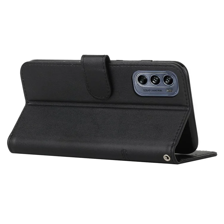 Stich -design -handy -hülle Für Motorola Moto G62 5G, Inner TPU+PU Lederschalen -brieftasche -telefonabdeckung Mit Riemen - Schwarz