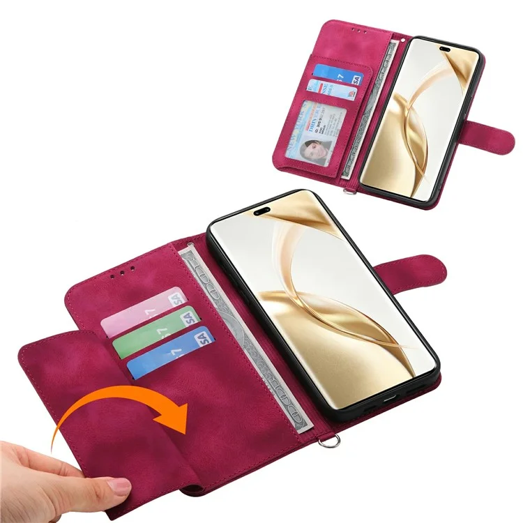 For Honor 400 Lite 5G Case Flower Pattern PU Leather Wallet Phone Cover with Strap - Wine Red