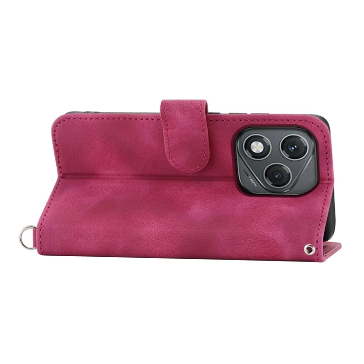 For Honor 400 Lite 5G Case Flower Pattern PU Leather Wallet Phone Cover with Strap - Wine Red
