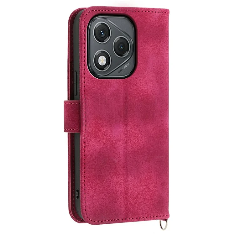 For Honor 400 Lite 5G Case Flower Pattern PU Leather Wallet Phone Cover with Strap - Wine Red