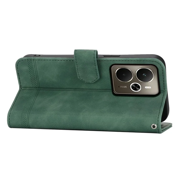 DIERFENG DF-03 Étui portefeuille en cuir avec motif de lignes pour Realme 14 5G - Vert