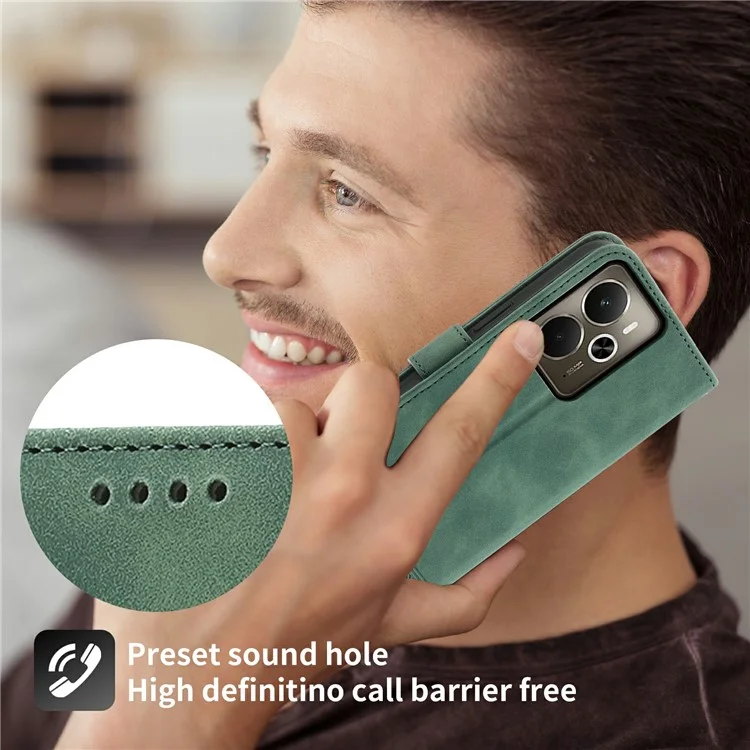 DIERFENG DF-03 Étui portefeuille en cuir avec motif de lignes pour Realme 14 5G - Vert