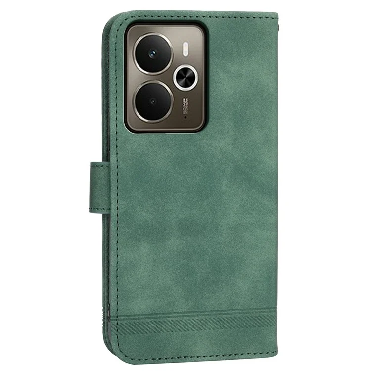 DIERFENG DF-03 Étui portefeuille en cuir avec motif de lignes pour Realme 14 5G - Vert