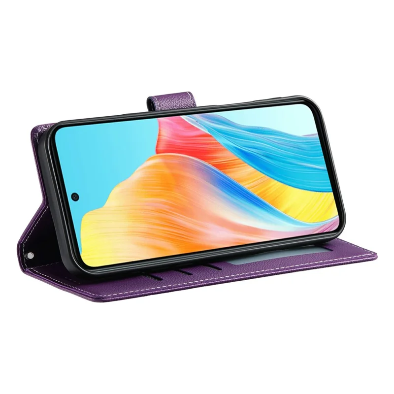 For Realme 14 5G Stand Case Litchi Texture Leather Wallet Phone Cover Magnetic Snap - Purple