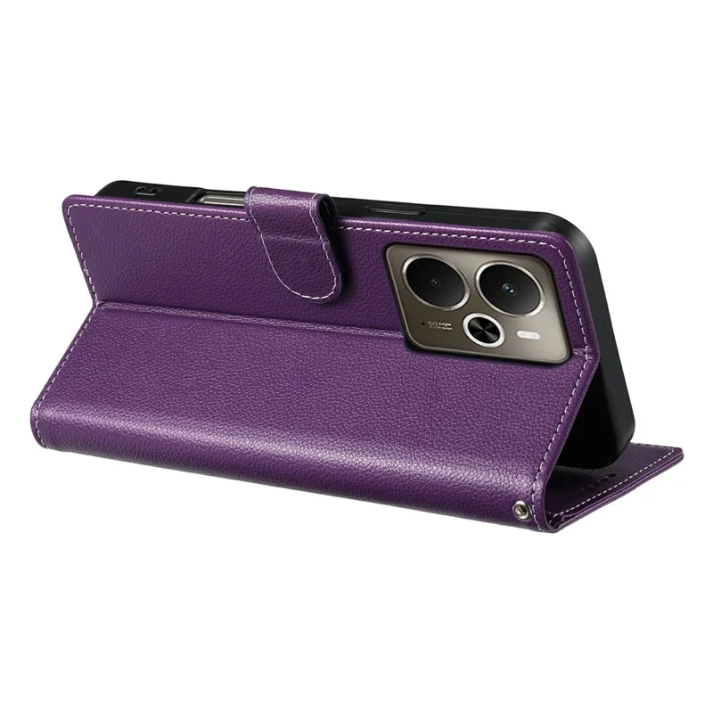 For Realme 14 5G Stand Case Litchi Texture Leather Wallet Phone Cover Magnetic Snap - Purple
