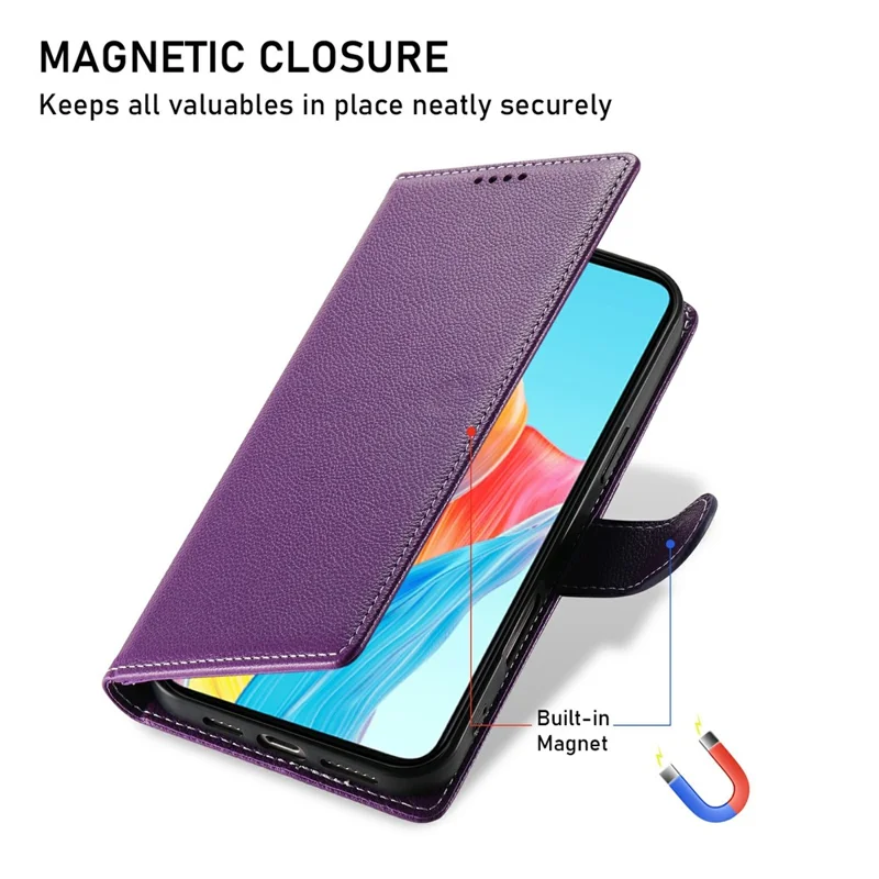 For Realme 14 5G Stand Case Litchi Texture Leather Wallet Phone Cover Magnetic Snap - Purple