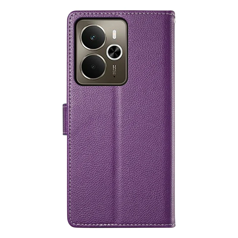 For Realme 14 5G Stand Case Litchi Texture Leather Wallet Phone Cover Magnetic Snap - Purple