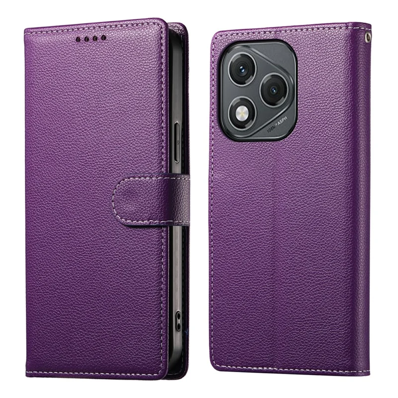 For Honor 400 Lite 5G Stand Case Litchi Texture Leather Wallet Phone Cover Magnetic Snap - Purple