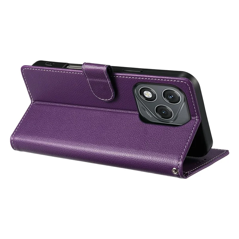 For Honor 400 Lite 5G Stand Case Litchi Texture Leather Wallet Phone Cover Magnetic Snap - Purple