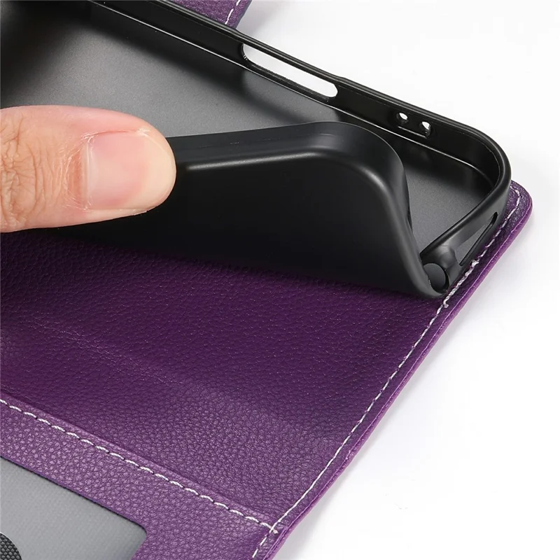 For Honor 400 Lite 5G Stand Case Litchi Texture Leather Wallet Phone Cover Magnetic Snap - Purple
