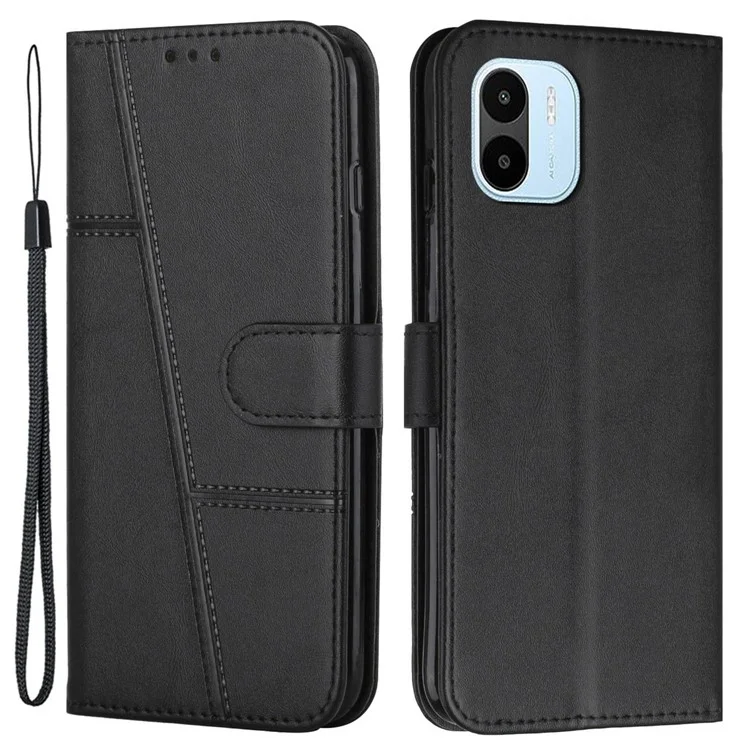 Per Xiaomi Redmi A1 4G Simple Style Copertura Telefonica Portiera Portafoglio Anti-scratch pe Leather Stand Case Con Cinturino - Nero