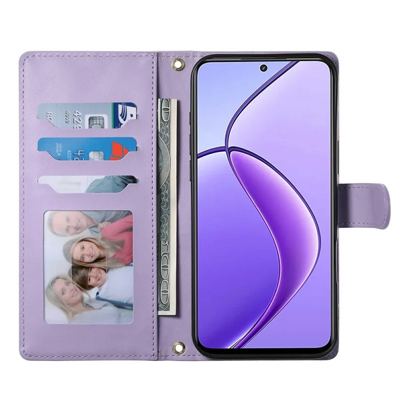 For Realme 14 5G Case Rhombus Stitching Wallet Stand Leather Phone Cover with Long  /  Short Strap - Purple