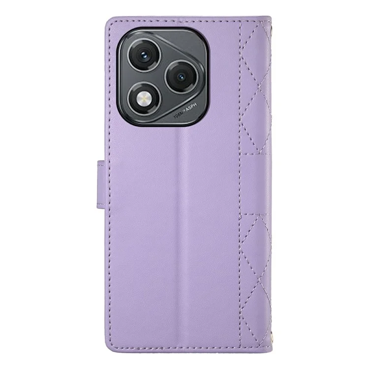 For Honor 400 Lite 5G Case Rhombus Stitching Wallet Stand Leather Phone Cover with Long  /  Short Strap - Purple