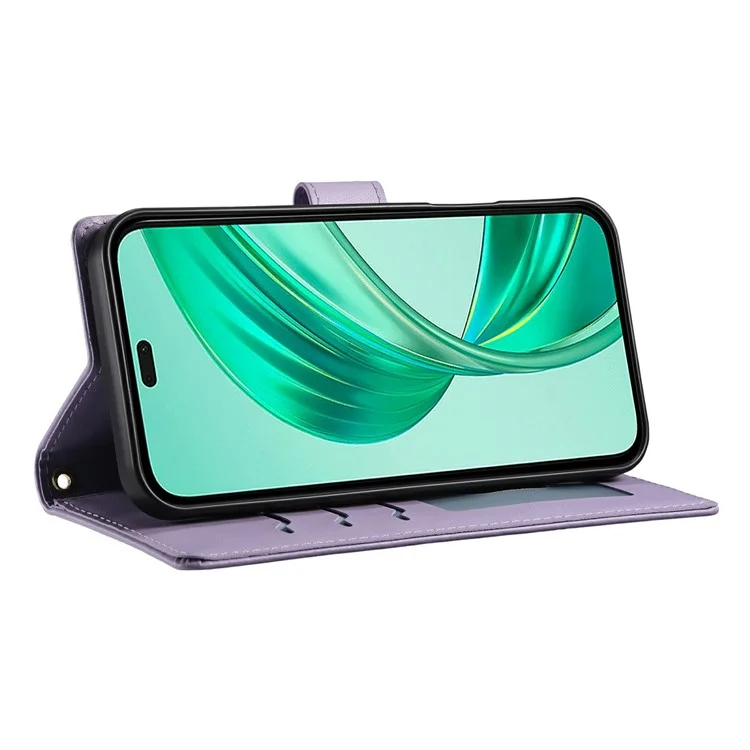 For Honor 400 Lite 5G Case Rhombus Stitching Wallet Stand Leather Phone Cover with Long  /  Short Strap - Purple