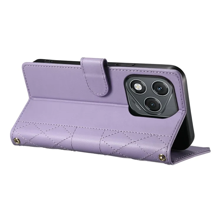 For Honor 400 Lite 5G Case Rhombus Stitching Wallet Stand Leather Phone Cover with Long  /  Short Strap - Purple