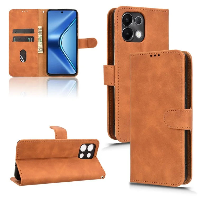 Кожаный чехол для Oppo K13 5G / K13x / K12s (Китай) с эффектом кожи, противоударный, кошелек-книжка - Коричневый