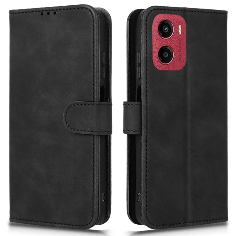 Für Motorola Moto G05 4G / E15 4G Lederhülle mit Skin-Feeling, Fallschutz, Geldbörsen-Klapphülle - Schwarz