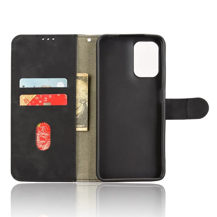 Für Motorola Moto G05 4G / E15 4G Lederhülle mit Skin-Feeling, Fallschutz, Geldbörsen-Klapphülle - Schwarz