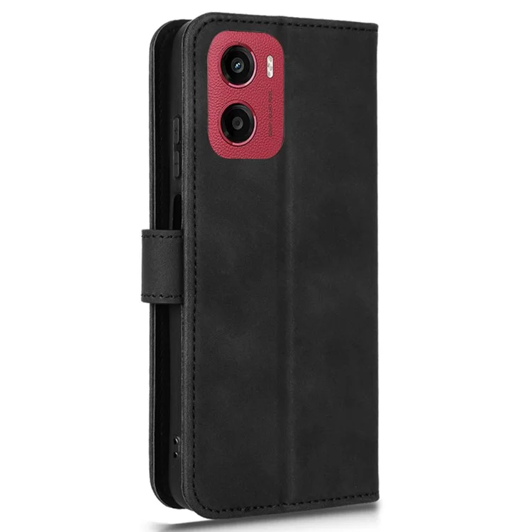 Für Motorola Moto G05 4G / E15 4G Lederhülle mit Skin-Feeling, Fallschutz, Geldbörsen-Klapphülle - Schwarz