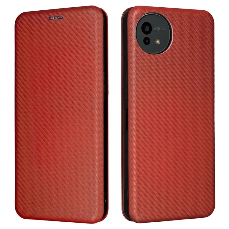 For Sharp Aquos Wish5 Case Carbon Fiber Texture Drop-Proof PU Leather Phone Cover - Brown