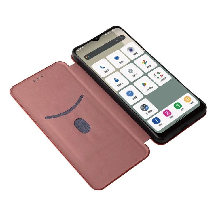 For Sharp Aquos Wish5 Case Carbon Fiber Texture Drop-Proof PU Leather Phone Cover - Brown