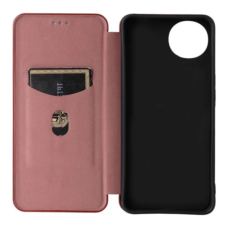 For Sharp Aquos Wish5 Case Carbon Fiber Texture Drop-Proof PU Leather Phone Cover - Brown