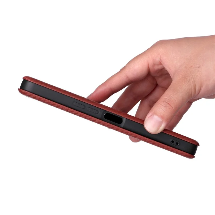 For Sharp Aquos Wish5 Case Carbon Fiber Texture Drop-Proof PU Leather Phone Cover - Brown