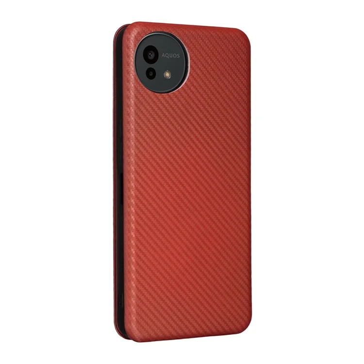For Sharp Aquos Wish5 Case Carbon Fiber Texture Drop-Proof PU Leather Phone Cover - Brown