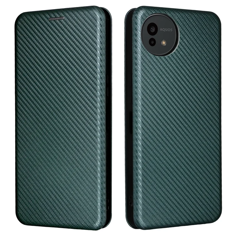 For Sharp Aquos Wish5 Case Carbon Fiber Texture Drop-Proof PU Leather Phone Cover - Green